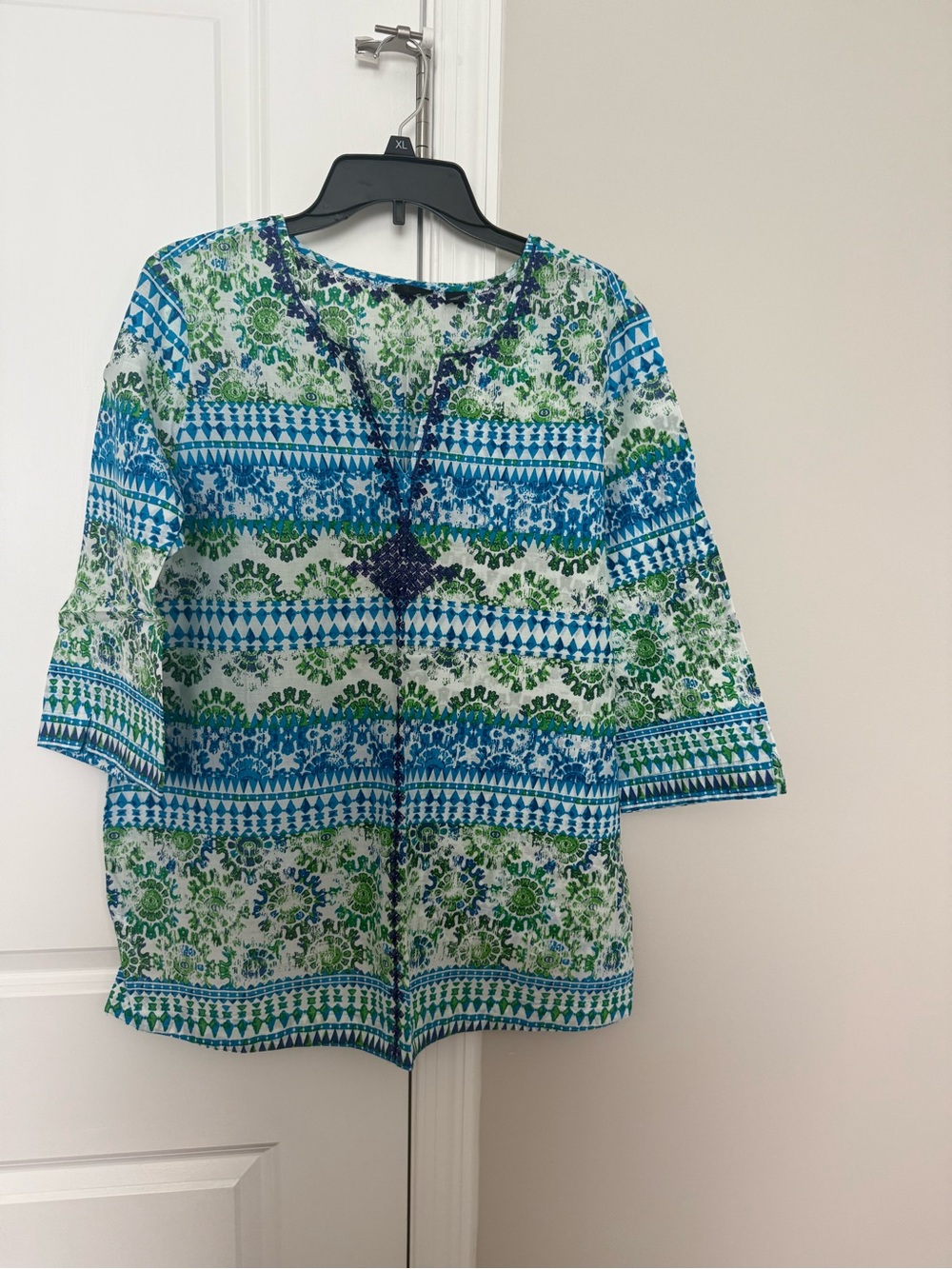 Westbound Blue and Green Printed Tunic with Embroidered Detail